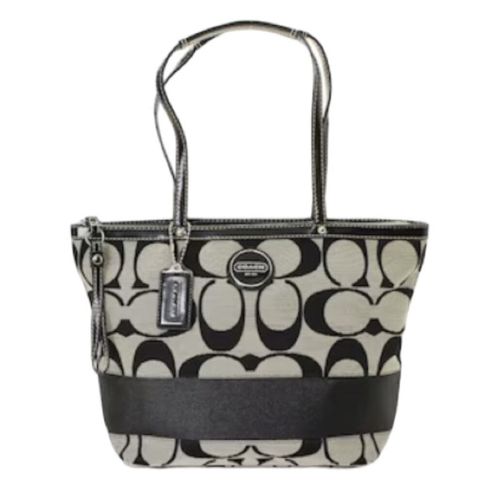 Coach Vintage Signature Canvas Tote Black Khaki Large